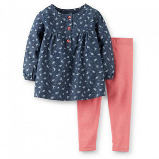 Carter's Printed Chambray With Coral Pant 2 Piece Set