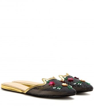 Charlotte Olympia Kitsch Kitty Embellished Slippers