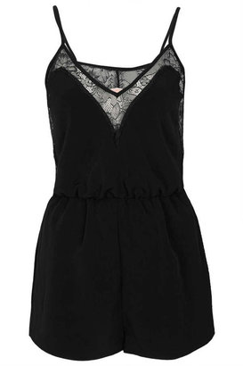 Topshop Oh My Love **Lace Trim V Front Playsuit