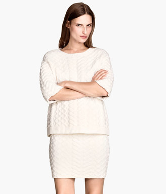 H&M Pattern-knit Skirt - Natural white - Ladies