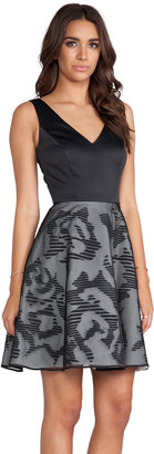 Halston V-Neck Dress with Stripe Skirt