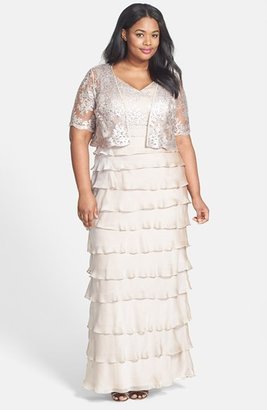 Adrianna Papell Embellished Tiered Chiffon Gown & Jacket (Plus Size)