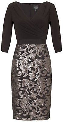 Adrianna Papell Baroque Sequin Skirt Dress, Black