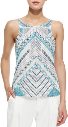 Parker Marcy Beaded Chevron Top, Blue/White