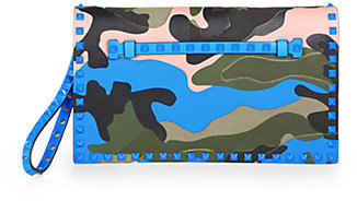 Valentino Rockstud Camouflage Leather & Canvas Clutch