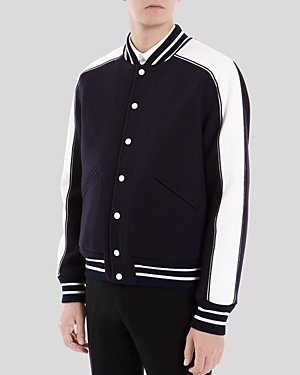 Sandro Teddy Contrast Stripe Varsity Jacket