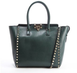 Valentino emerald leather 'Rockstud' studded detail convertible top handle tote