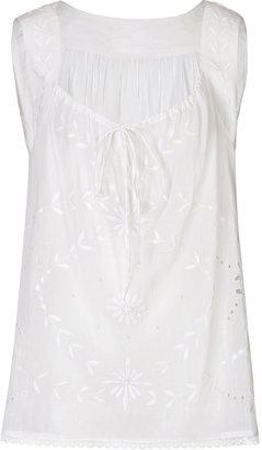 Anna Sui Sleeveless Cotton Embroidered Top