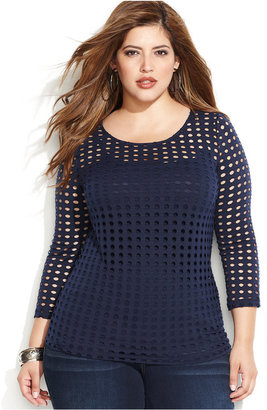 INC International Concepts Plus Size Perforated Tee