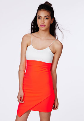 Missguided Neon Coral Asymmetric Contrast Dress