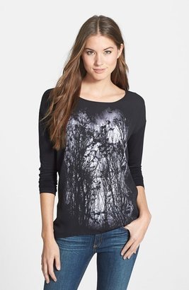 Kensie 'Branches' Print Front Mixed Media Top