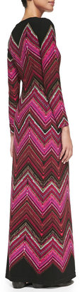 Melissa Masse Long-Sleeve Chevron-Print Maxi Dress, Women's