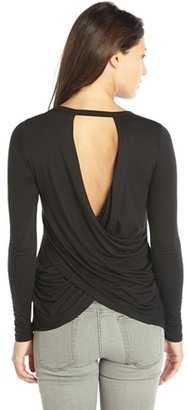 Casual Couture by Green Envelope black stretch knit long sleeve draped open back tee