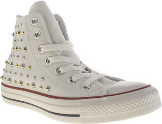 Converse Womens White & Silver All Star Canvas Studs Hi Trainers
