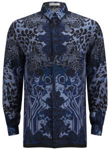 Versace Men's Silk Fantasy Shirt Blue