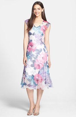 Komarov Cap Sleeve Print Chiffon Dress