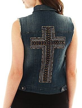 JCPenney Frayed Cross-Studded Vest