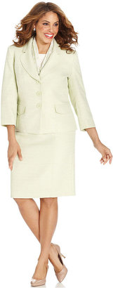 Le Suit Plus Size Tweed Skirt Suit with Scarf