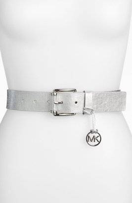 MICHAEL Michael Kors Logo Charm Metallic Leather Belt