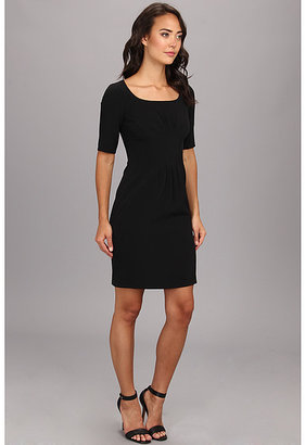 Maggy London Elbow Sleeve Solid Stretch Crepe Seamed Sheath Dress