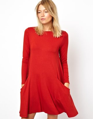 ASOS Swing Dress With Pockets And Long Sleeves
