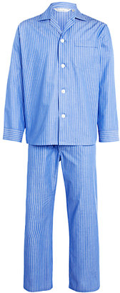 Derek Rose Woven Cotton Stripe Pyjamas, Blue/White