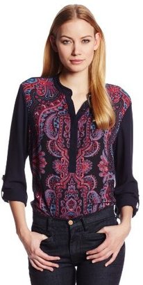 Adrianna Papell Women's Placement-Print Henley Top