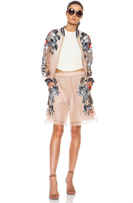 3.1 Phillip Lim Tattoo Embroidered Poly Shorts in Nude