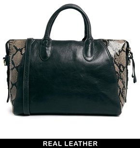 Urban Code Urbancode Leather Charcoal Tote Bag With Mink Snake Panel
