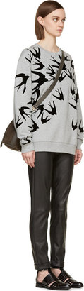 McQ Grey & Black Velvet-Flocked Swallow Sweatshirt