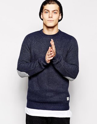 Bellfield Basket Weave Crew With Contrast Elbow Patch