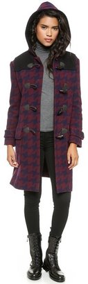 DKNY Hooded Coat with Leather Trim