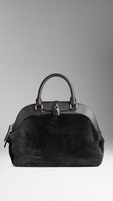 Burberry Medium Shearling and Leather Bowling Bag