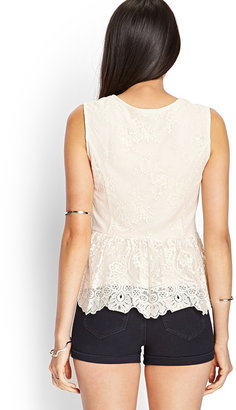 Forever 21 Floral Lace Peplum Top
