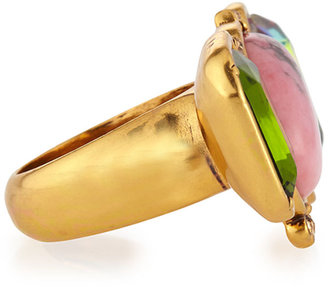 Oscar de la Renta 3-Crystal Ring, Green/Pink