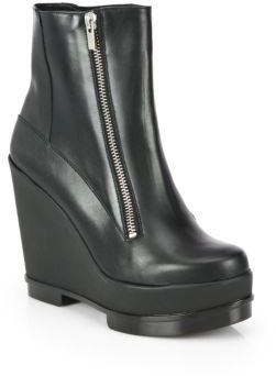 Robert Clergerie Old Robert Clergerie Leather Zipper Wedge Ankle Boots