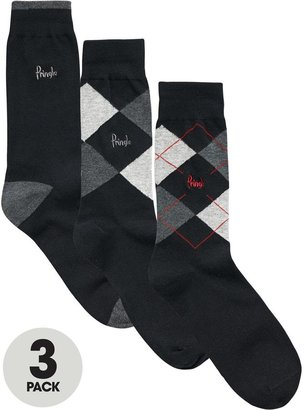 Pringle Mens Argyle Socks (3 Pack) - Black
