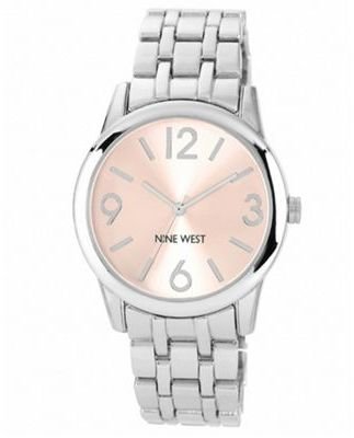 Nine West Ladies light pink round face with silver tone bracelet watch