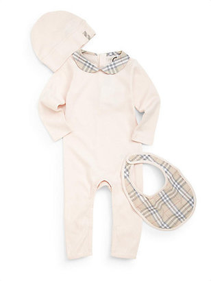 Burberry Infant's Three-Piece Coverall, Hat & Bib Set