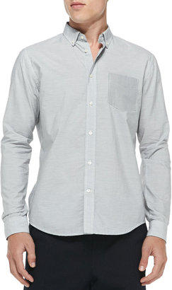 Vince Button-Down Shirt with Contrast Pocket, Gray