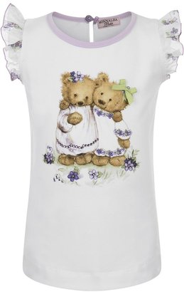MonnaLisa Baby Girls White & Lilac Teddy Bears Sleeveless Top