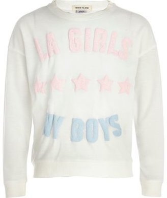 River Island Girls white LA girls and NY boys sweatshirt
