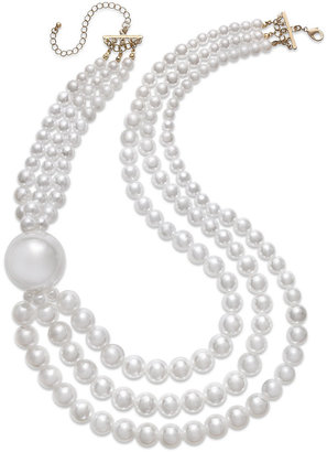 Stephan & Co Gold-Tone Imitation Pearl Three-Row Long Necklace