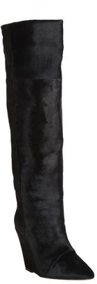 Isabel Marant black suede and calf hair wedge heel boots