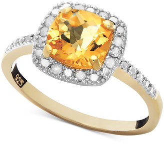 Townsend Victoria 18k Gold over Sterling Silver Ring, Citrine (1-1/4 ct. t.w.) and Diamond (1/10 ct. t.w.) Square