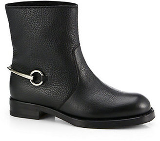 Gucci Leather & Shearling Horsebit-Detail Short Boots