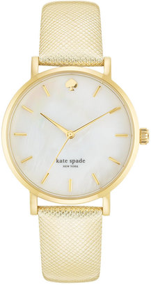 Kate Spade Women's Metro Gold Metallic Leather Strap Watch 34mm 1YRU0491