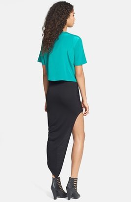 Lush Asymmetrical Ruched Jersey Skirt (Juniors) (Online Only)