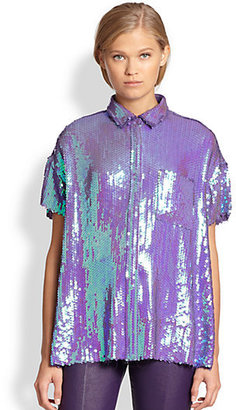 Acne Studios Rogue Silk Iridescent Sequined Shirt