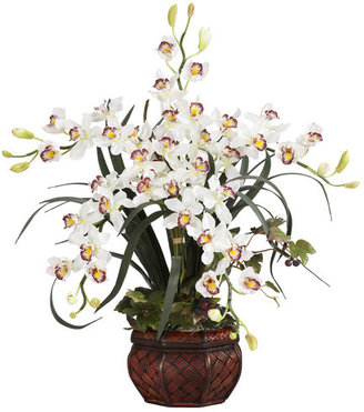 Nearly Natural Cymbidium with Decorative Vase Silk Arrangement in White